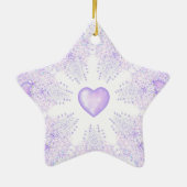 Lichte paarse sneeuwvlok & Glinsterend Hart Keramisch Ornament (Achterkant)