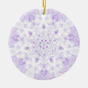 Lichte paarse sneeuwvlok & Glinsterend Hart Keramisch Ornament