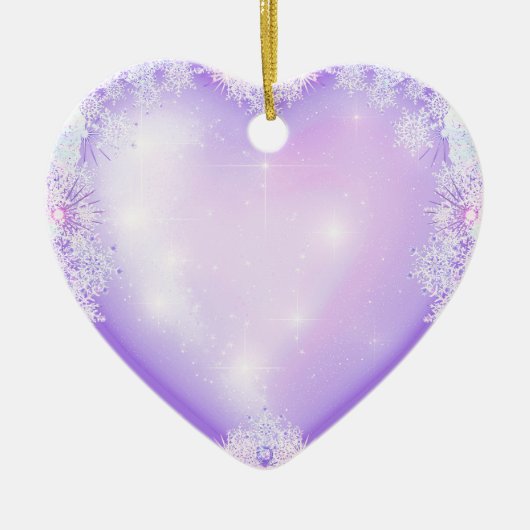Lichte paarse sneeuwvlok & Glinsterend Hart Keramisch Ornament (Voorkant)