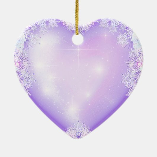 Lichte paarse sneeuwvlok & Glinsterend Hart Keramisch Ornament (Achterkant)