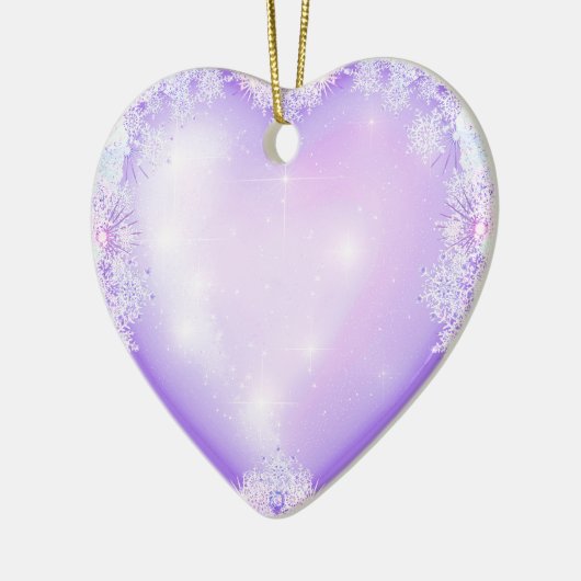 Lichte paarse sneeuwvlok & Glinsterend Hart Keramisch Ornament (Links)