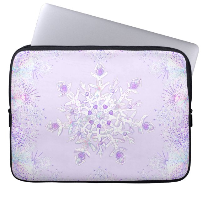 Lichte paarse sneeuwvlok & Glinsterend Hart Laptop Sleeve (Voorkant)