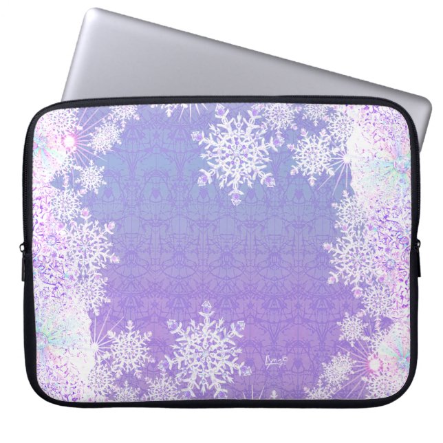 Lichte paarse sneeuwvlok & Glinsterend Hart Laptop Sleeve (Voorkant)
