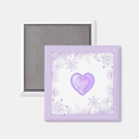 Lichte paarse sneeuwvlok & Glinsterend Hart Magneet (Voorkant / Achterkant)