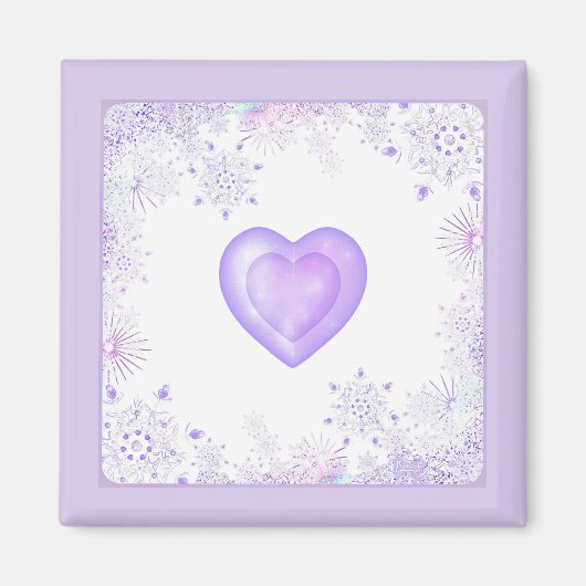 Lichte paarse sneeuwvlok & Glinsterend Hart Magneet (Voorkant)