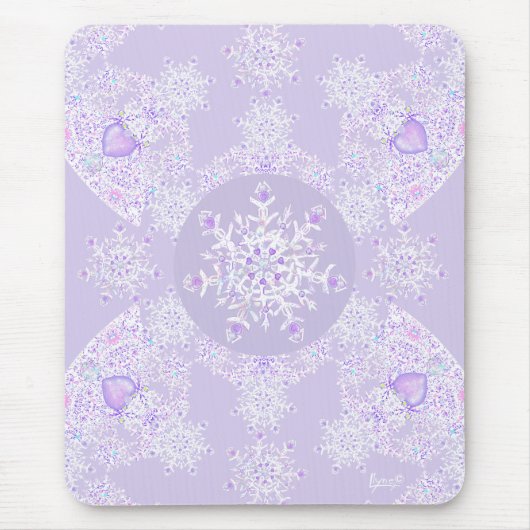 Lichte paarse sneeuwvlok & Glinsterend Hart Muismat (Voorkant)