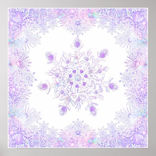 Lichte paarse sneeuwvlok & Glinsterend Hart Poster (Voorkant)