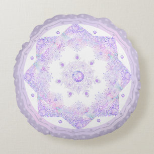 Lichte paarse sneeuwvlok & Glinsterend Hart Rond Kussen