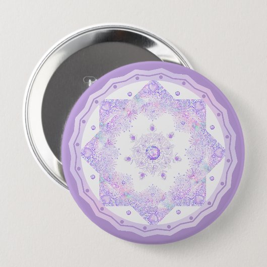 Lichte paarse sneeuwvlok & Glinsterend Hart Ronde Button 4,0 Cm (Voorkant /achterkant)