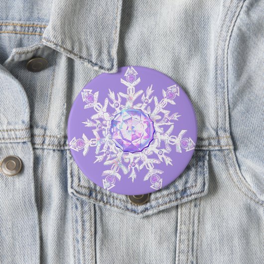 Lichte paarse sneeuwvlok & Glinsterend Hart Ronde Button 4,0 Cm (In situ)