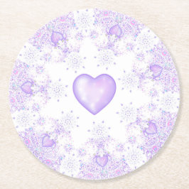 Lichte paarse sneeuwvlok & Glinsterend Hart Ronde Kartonnen Onderzetter