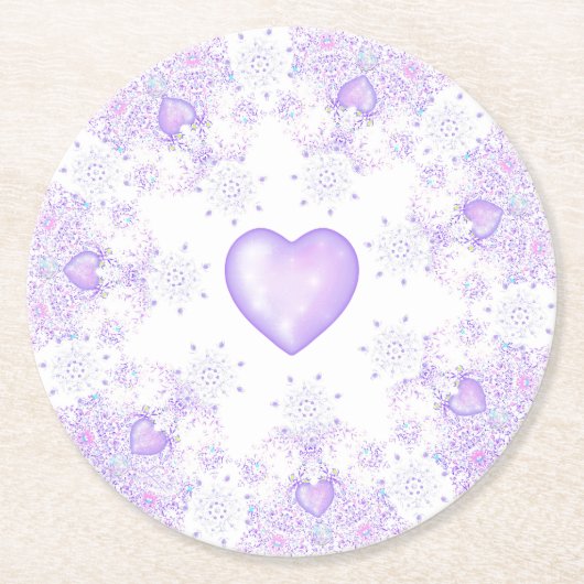 Lichte paarse sneeuwvlok & Glinsterend Hart Ronde Kartonnen Onderzetter (Voorkant)