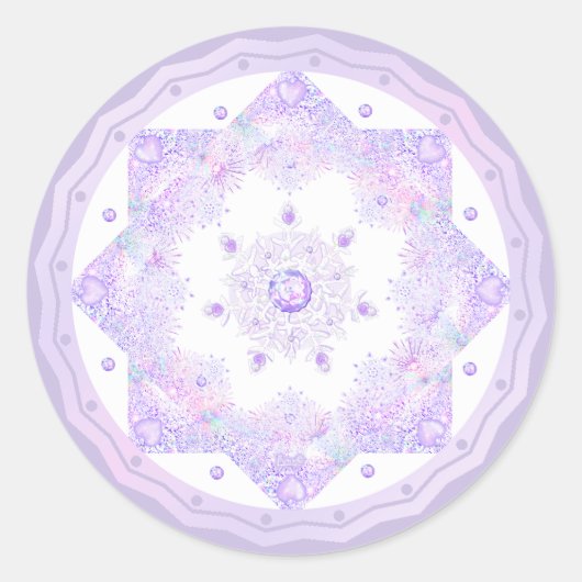 Lichte paarse sneeuwvlok & Glinsterend Hart Ronde Sticker (Voorkant)