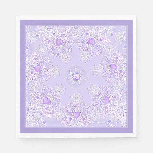 Lichte paarse sneeuwvlok & Glinsterend Hart Servet (Voorkant)