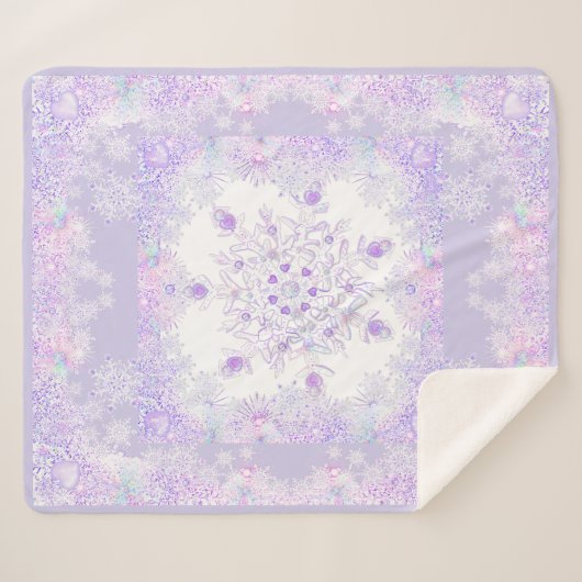 Lichte paarse sneeuwvlok & Glinsterend Hart Sherpa Deken (Voorkant (horizontaal))