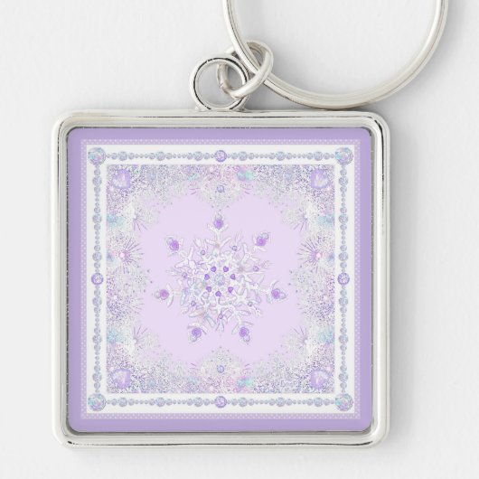 Lichte paarse sneeuwvlok & Glinsterend Hart Sleutelhanger (Voorkant)