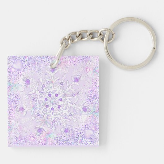 Lichte paarse sneeuwvlok & Glinsterend Hart Sleutelhanger (Achterkant)