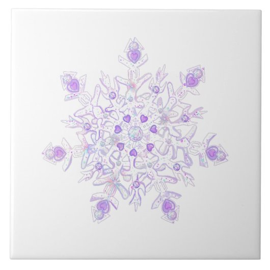 Lichte paarse sneeuwvlok & Glinsterend Hart Tegeltje (Voorkant)