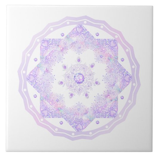 Lichte paarse sneeuwvlok & Glinsterend Hart Tegeltje (Voorkant)