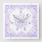 Lichte paarse sneeuwvlok & Glinsterend Hart Vierkante Klok (Voorkant)