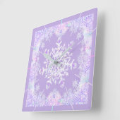 Lichte paarse sneeuwvlok & Glinsterend Hart Vierkante Klok (Hoek)