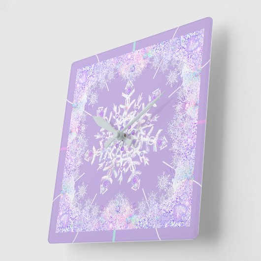 Lichte paarse sneeuwvlok & Glinsterend Hart Vierkante Klok (Hoek)