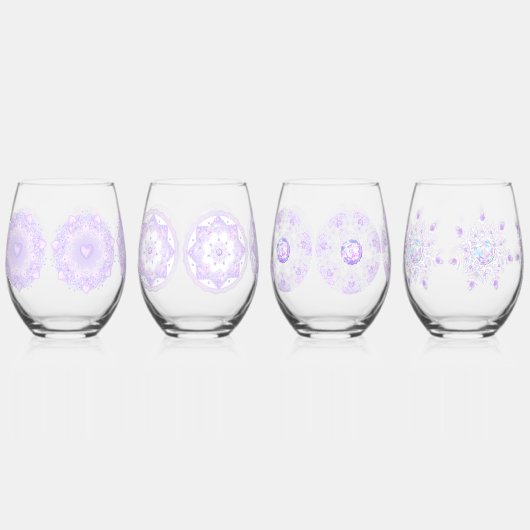 Lichte paarse sneeuwvlok & Glinsterend Hart Wijnglas Zonder Voet (Voorkant)