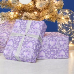 Lichte paarse sneeuwvlok & glinsterende hart verpa cadeaupapier