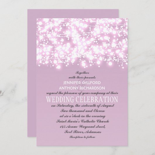 Lichte paarse String Lights bruiloft uitnodigingen (Voorkant / Achterkant)