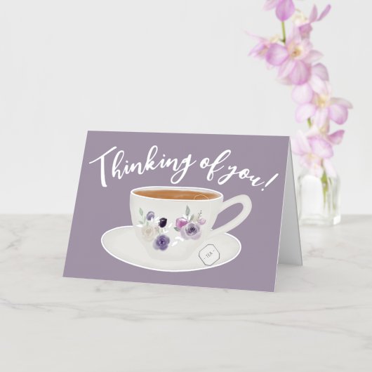 Lichte Paarse Teacup Bloemen Denken aan Je Echt Folie Wenskaart (Orchidee)