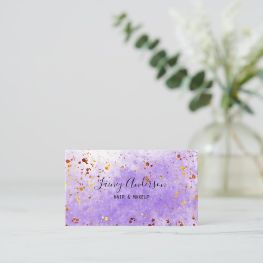 Lichte paarse waterverf faux gouden folie glitter visitekaartje (Staand voorkant)