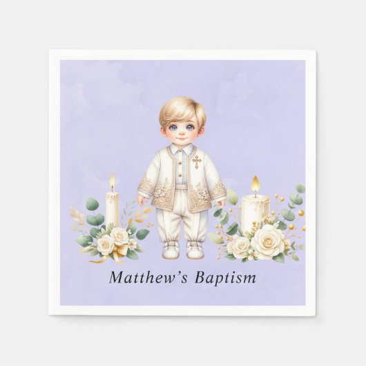 Lichte Paarse Waterverf Jongensdoop Servet (Voorkant)