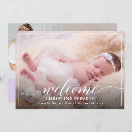 Lichte pasta Paars 3 Aankondiging van geboorte fot (Voorkant / Achterkant)