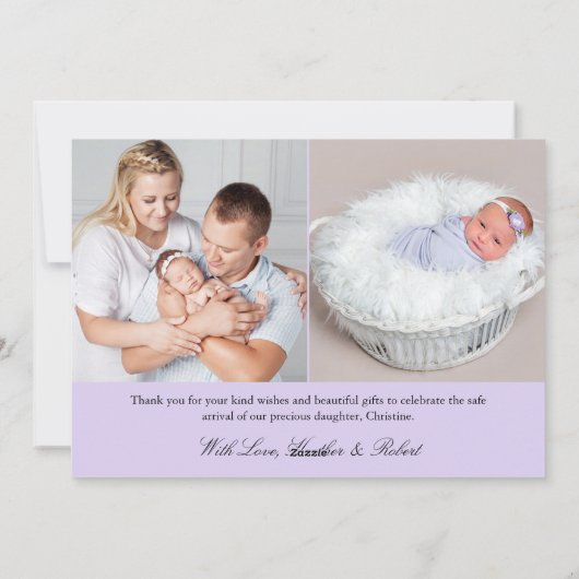 Lichte pasta Paars 3 Aankondiging van geboorte fot (Achterkant)