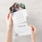 Lichte pasta Paars Greenery Floral foto bruiloft All In One Uitnodiging (Afscheurbaar)