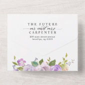 Lichte pasta Paars Greenery Floral foto bruiloft All In One Uitnodiging (Achterkant)