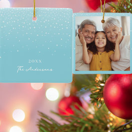 Lichte Pastel Blauw Snowy Winter Familiefoto Keramisch Ornament