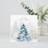 Lichte Pastel Blauwe Kerstboom Waterverf Feestdagenkaart (Staand voorkant)