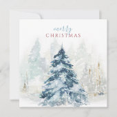 Lichte Pastel Blauwe Kerstboom Waterverf Feestdagenkaart (Voorkant)