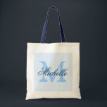 Lichte pastel- en marinesolonmonogram bruiloft can tote bag<br><div class="desc">Lichte pastel- en marineblauwe bruiloft-canvas tas met gepersonaliseerd monogram. ontwerp met een stijlvol design. Aanpassen voor bruidsmeisjes, bloemmeisjes, eremiddel, bruidsmoeder, gasten, enz. Elegant manuscripttekst voor naam. Goud initiaal.</div>