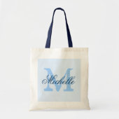 Lichte pastel- en marinesolonmonogram bruiloft can tote bag (Voorkant)