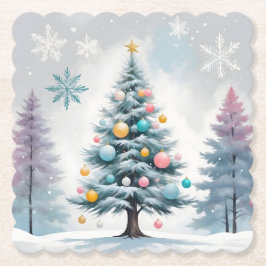 Lichte Pastel Kerstboom Blauw-Lila | Kerstversieri Kartonnen Onderzetters