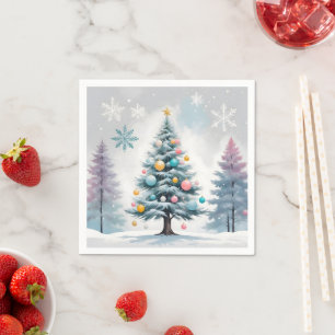 Lichte Pastel Kerstboom Blauw-Lilac   Kerstversier Servet