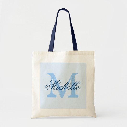 Lichte pastel & marineblauwe monogram trouwtassen tote bag (Voorkant)