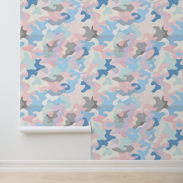 Lichte pastelcamouflage behang (Applicatie)