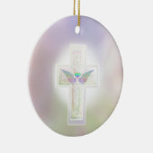 Lichte pastelparelkruis met hart- en engelvleugel keramisch ornament (Rechts)