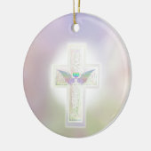 Lichte pastelparelkruis met hart- en engelvleugel keramisch ornament (Links)