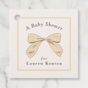 Lichte Peach Plaid Bow Elegant Neutraal Baby showe Bedankjes Labels