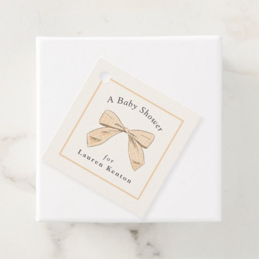 Lichte Peach Plaid Bow Elegant Neutraal Baby showe Bedankjes Labels (In situ)