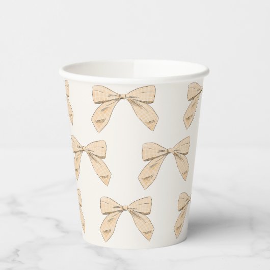 Lichte Peach Plaid Bow Elegant Neutraal Baby showe Papieren Bekers (Links)